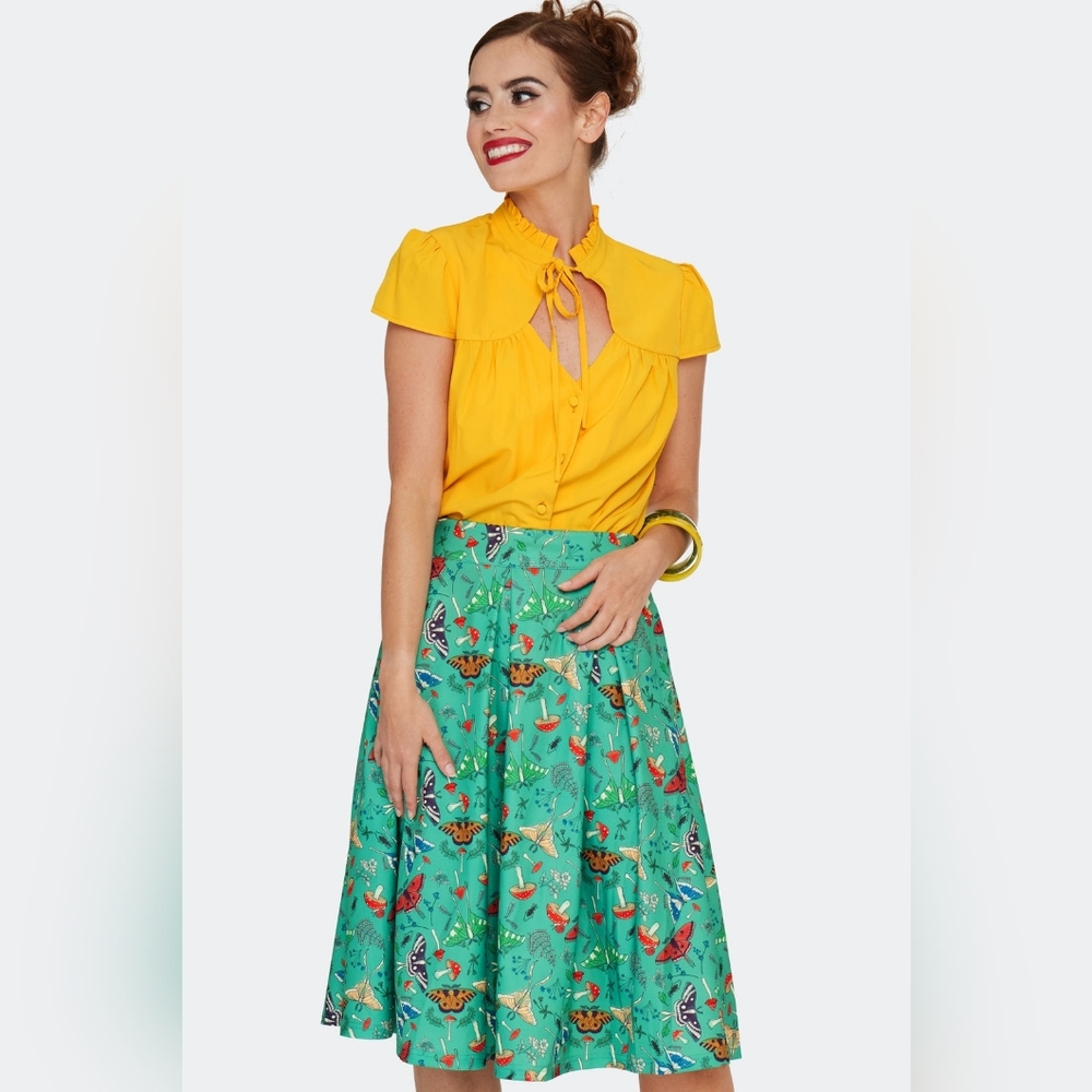 Voodoo Vixen Moth & Mushroom Teal Skirt Women's Size Large
